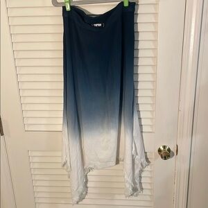 LA VI Green Blue White Ombre Asymmetrical Raw Edge Maxi Skirt